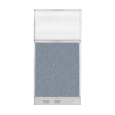 Versare Hush Panel Cubicle Partition 3' x 6' Powder Blue Fabric Clear Fluted Window w/ Cable Channel 1856304-1